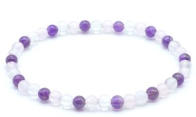 Bracelet Améthyste, Cristal, Quartz Rose perles 4mm