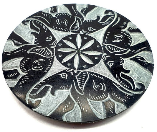 Porte-Encens Pierre Rond 4 Éléphants 10cm