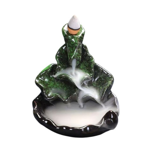 Porte-Encens Backflow Céramique Feuilles de Lotus 10cm – Vert